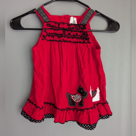 Vintage rare edition Scotty dress size 18 months. Red And Black Ruffled Hem.